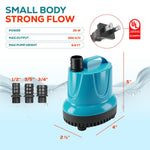 264 GPH Bottom Suction Submersible Water Pump - 25W Energy Efficient, Low-Suction