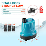 924 GPH Bottom Suction Submersible Water Pump - 75W Energy Efficient, Low-Suction