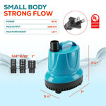 1188 GPH Bottom Suction Submersible Water Pump - 90W Energy Efficient, Low-Suction