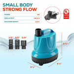 158 GPH Bottom Suction Submersible Water Pump - 9W Energy Efficient, Low-Suction